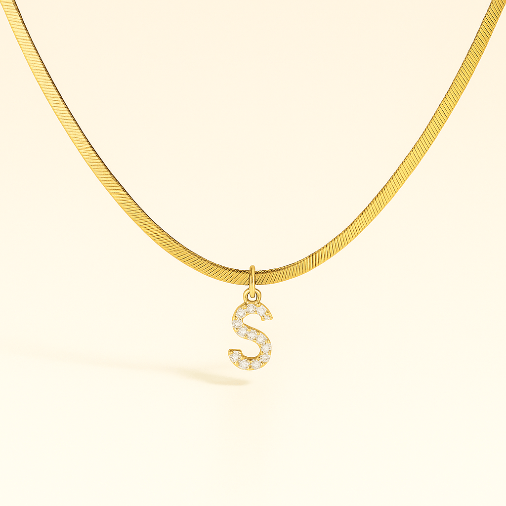 Collana a spina di pesce Melly® con iniziale e zirconi