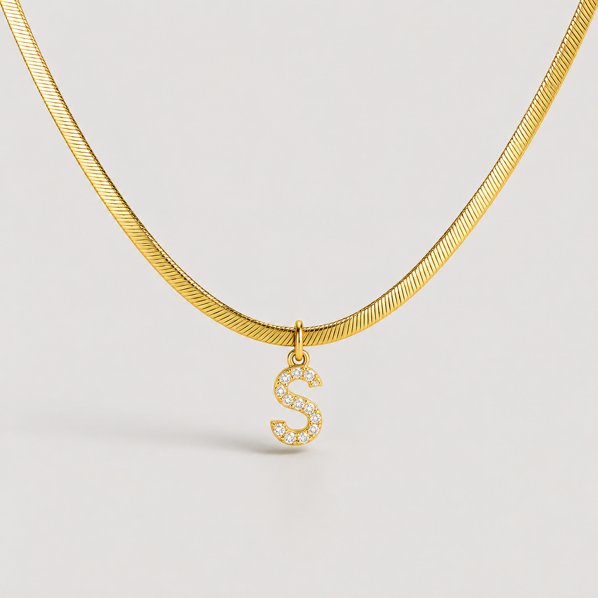 Collana a spina di pesce Melly® con iniziale e zirconi (Set)