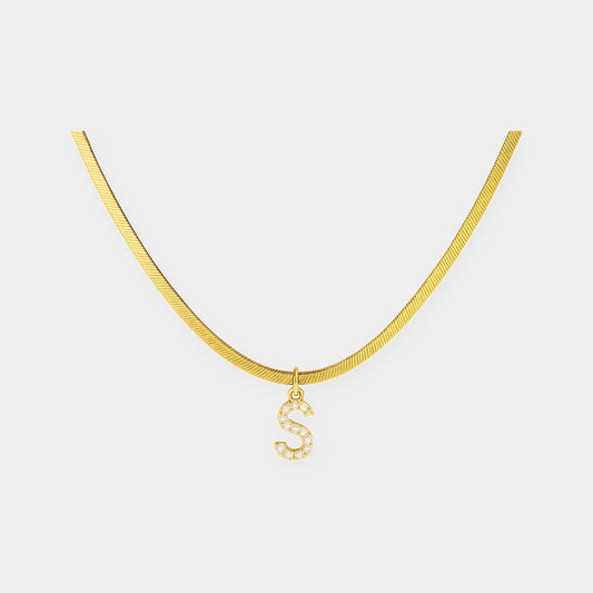 Collana a spina di pesce Melly® con iniziale e zirconi